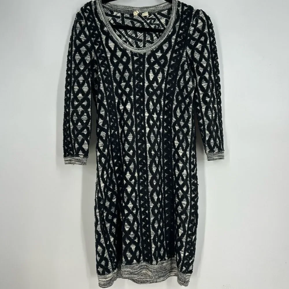 MOTH Anthropologie Black Chain Stitch Pattern Sweater Dress Sz XS - Picture 2 of 8
